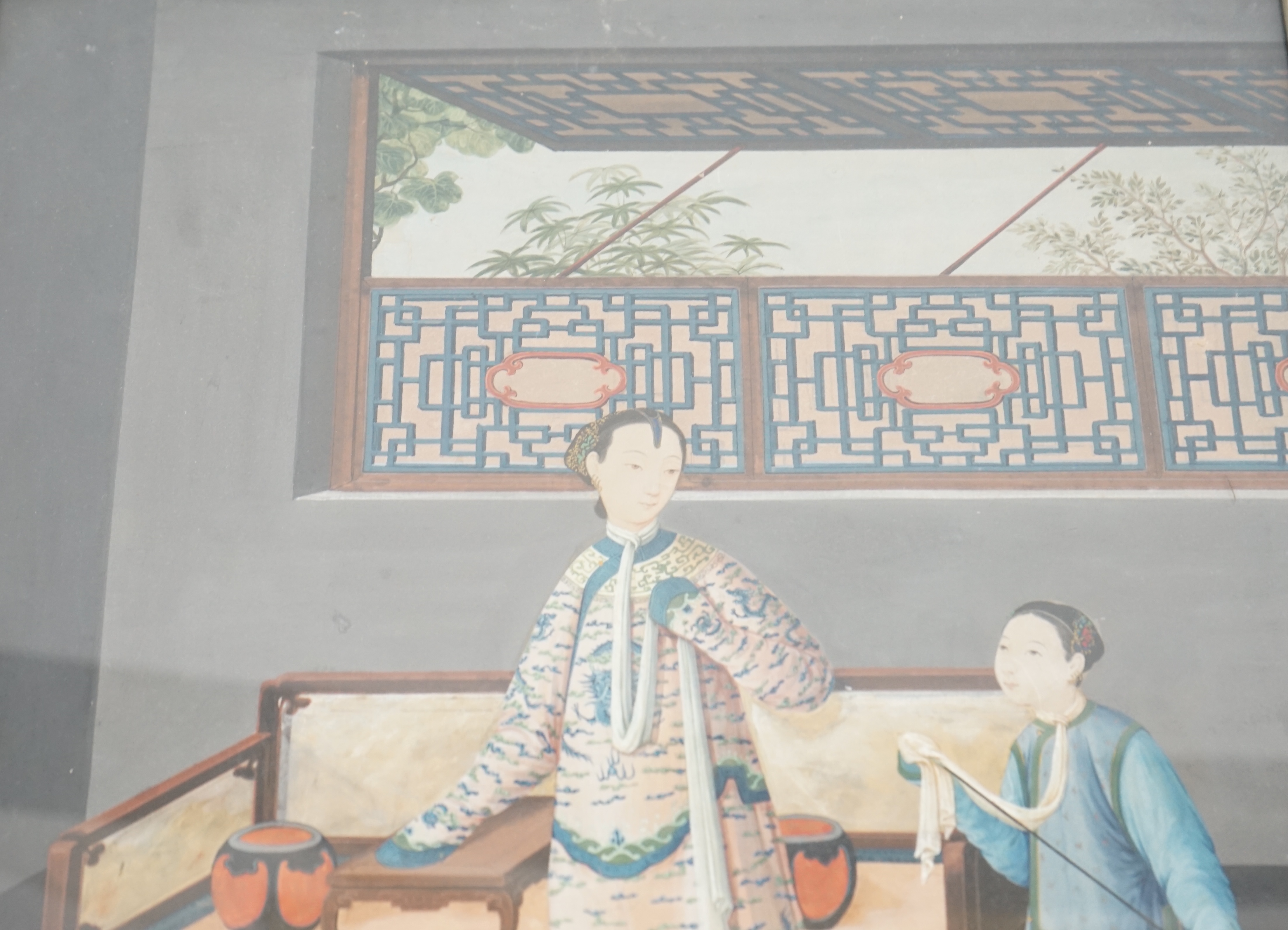 Chinese School, early 19th century, a pair of gouaches, interior scenes